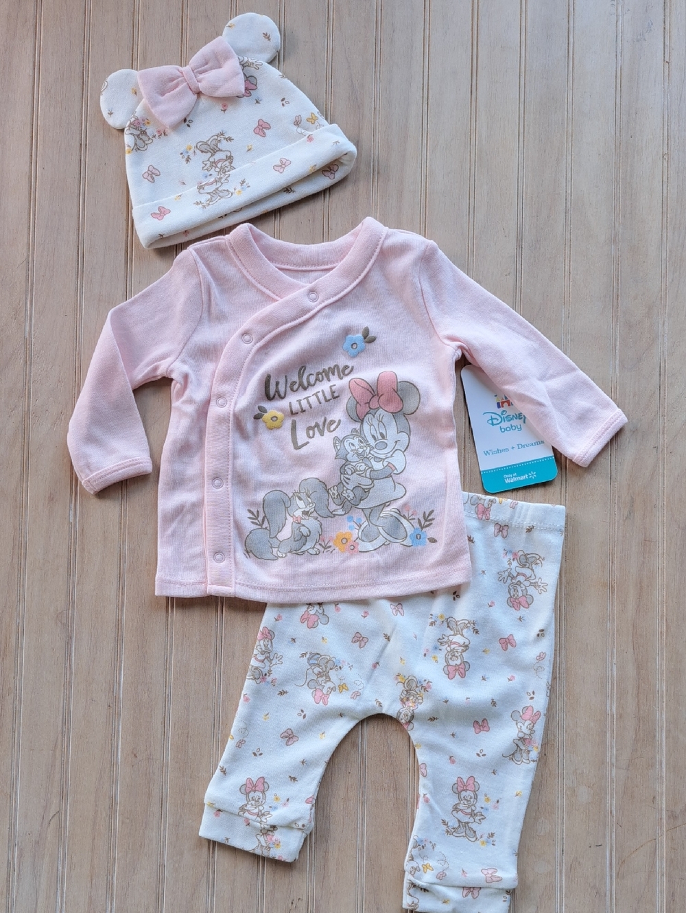 NWT Disney Baby Infant Girl Minnie Mouse Welcome Little Love 3 Piece Outfit Set